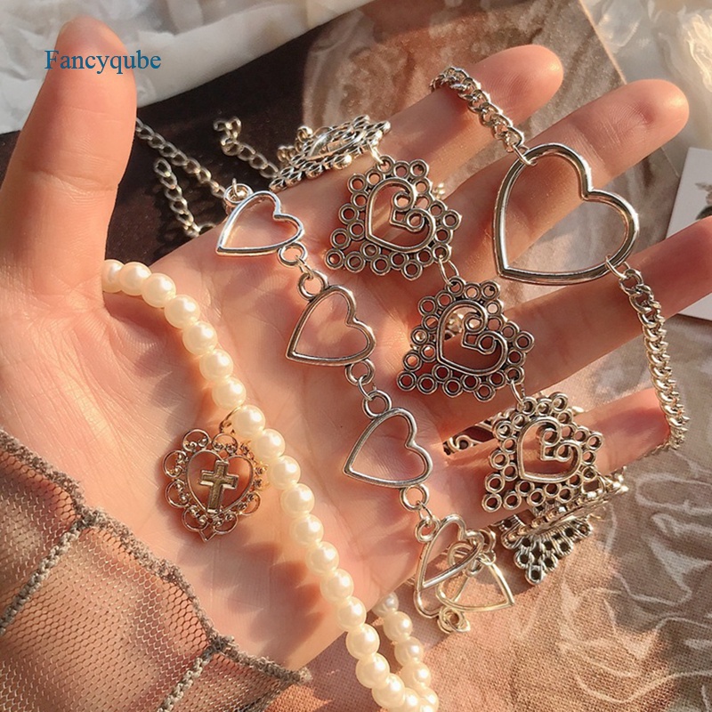 Fancyqube Kalung Choker Rantai Desain Hati Gaya Gotik Kpop Untuk Wanita