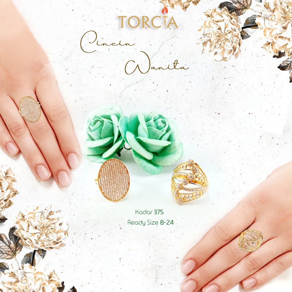 Cincin Wanita Emas Asli Besar 6 Kadar 375 Torcia Gold