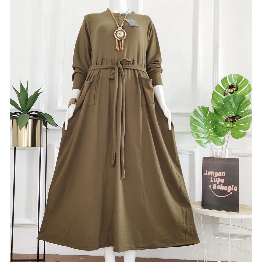 Gamis Knite Rajut saku Super Jumbo Gamis Modern dengan Kualitas Bahan rajut modern nyaman di pakai