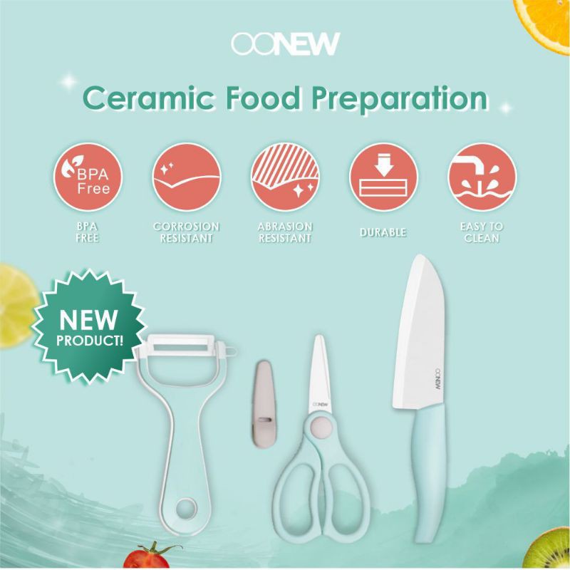 Oonew Ceramic Food Preparation Set / Gunting Pisau Peeler Keramik