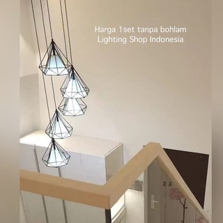 Lampu gantung void tangga diamond + kain 5in1 minimalis model 5 in 1