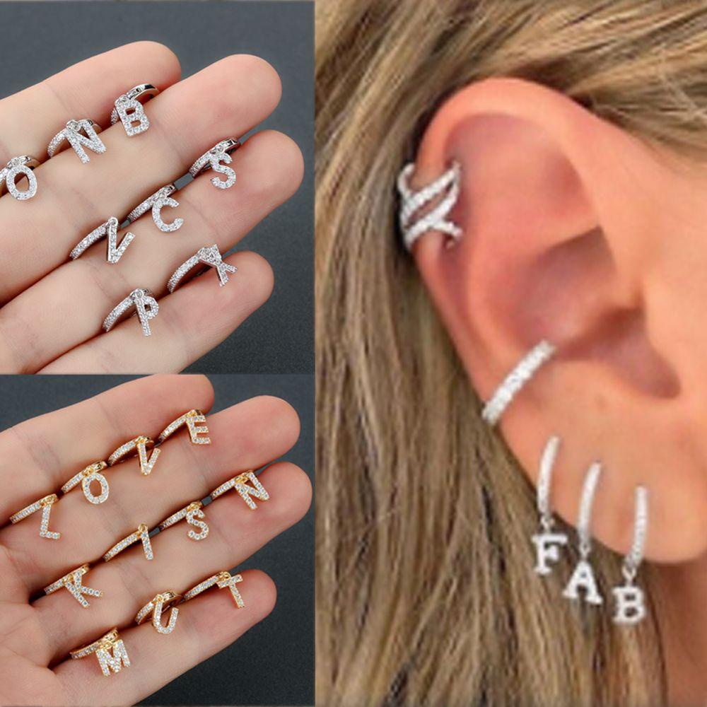PINEAPPLE Anting Liontin Inisial Fashion Wanita Perhiasan Hadiah Hari Ibu Warna Perak Emas DIY Nama Menjuntai Drop