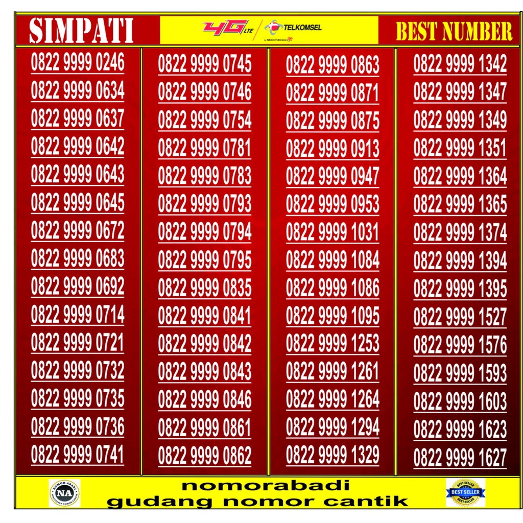 NOMOR CANTIK SIMPATI 4G 0822 9999 H200