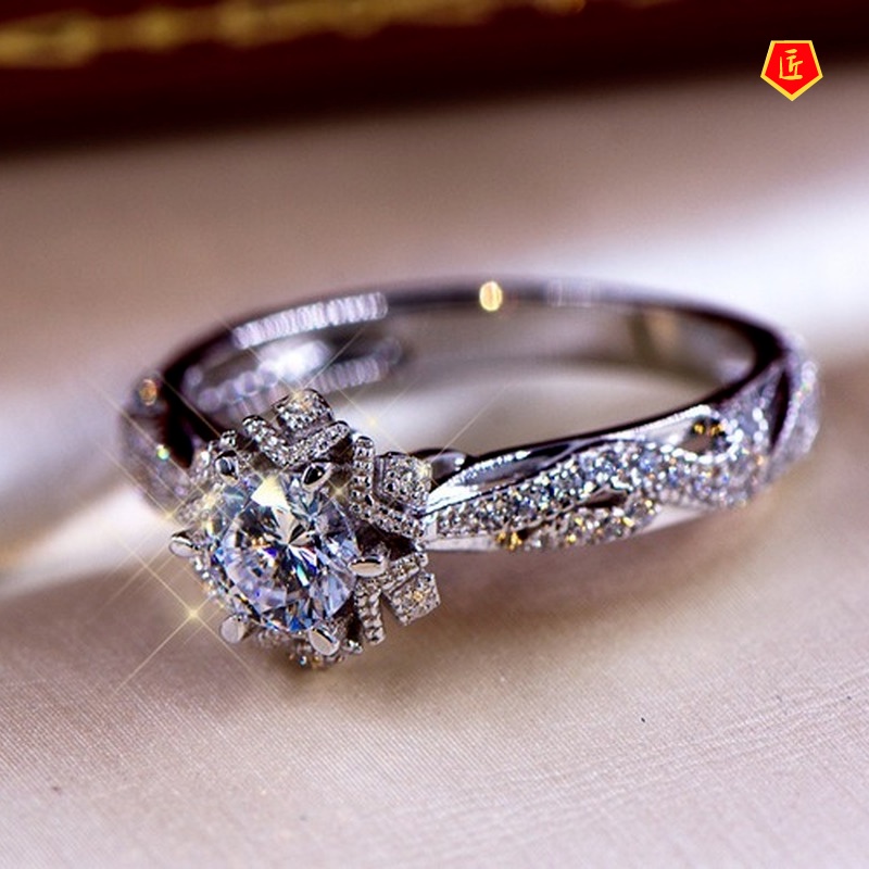 [Ready Stock]Elegant Classic Hollow Flower 1 Karat Moissanite Ring