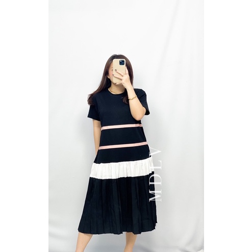 MDLV ~ 83810# Hanako Drop Waist Dress Loose Dress Big Size Dress Premium Fashion Import