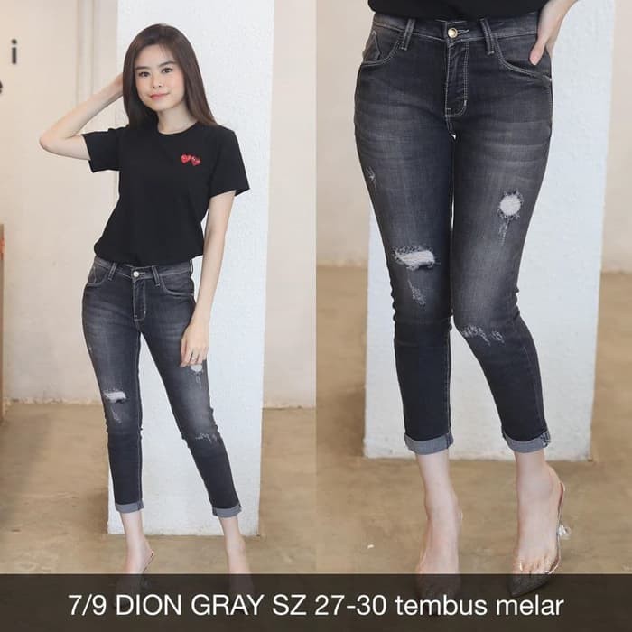Celana Jeans 7/9 Wanita Dion Grey Premium Ripped Jeans Wanita