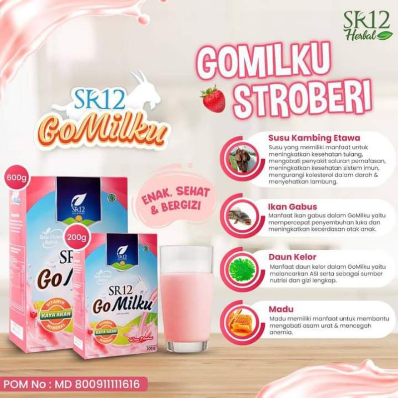 

sr12 susu kambing bubuk ettawa/gomilku sr12 susu bubuk rasa stroberi/untuk melancarkan asi/untuk menambah berat badan/untuk kolesterol/untuk sesak nafas/untuk lambung halal original bpom