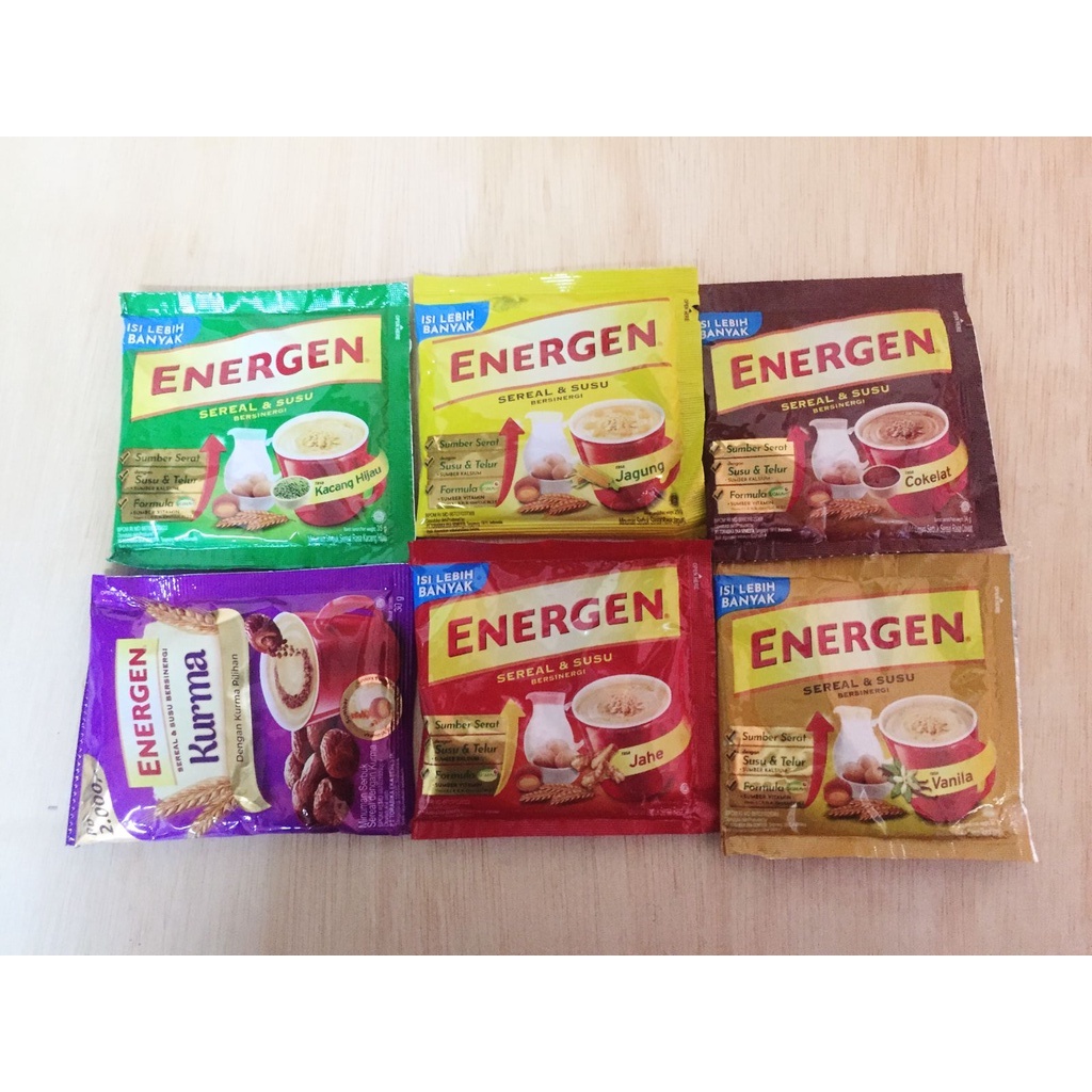 

Energen Sereal Sachet Kurma Vanila Jahe Coklat Kacang Hijau