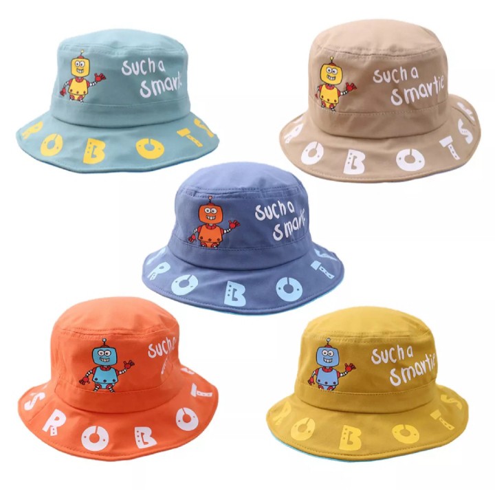 GYASHOP.Topi bucket/topi ember anak karakter robot unisex terlucu