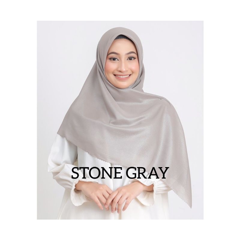 LUXURY PLAIN LC BY UAMAMA SCARF TEPI LACER CUT HIJAB/KERUDUNG GLOWING PESTA MEWAH SEGI EMPATi-STONE GRAY