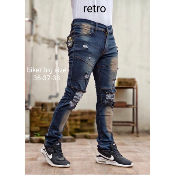 Jeans Bikers Sobek Ripped Ukuran 36-38 Bigsize Jumbo