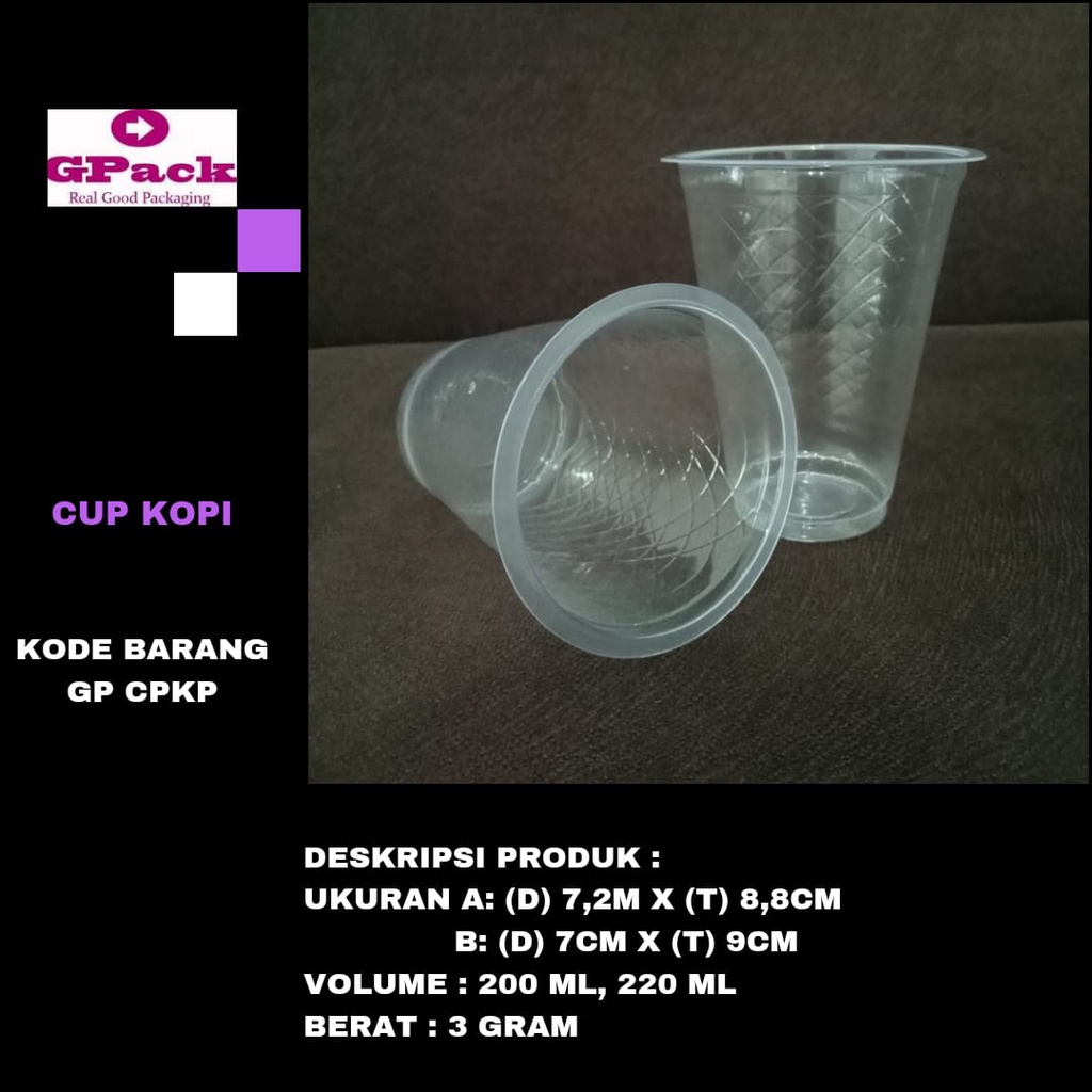 

CUP KOPI PLASTIK / GELAS KOPI PLASTIK 200ML, 220ML (GP-CPKP)