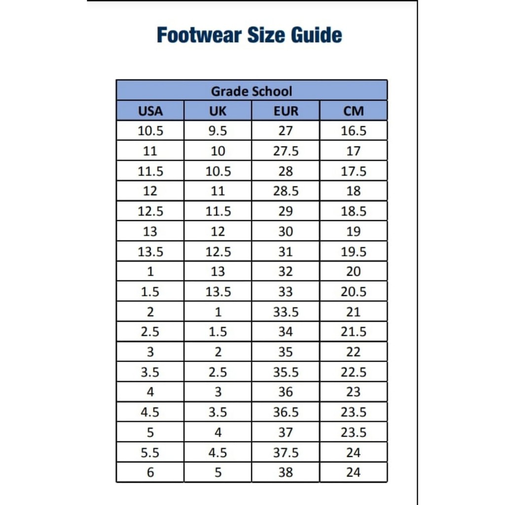 size chart sepatu skechers