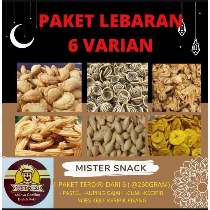 

paket snack isi 6 250gram parcel kue kering keripik jajan lebaran - gajah 250gr mister snack