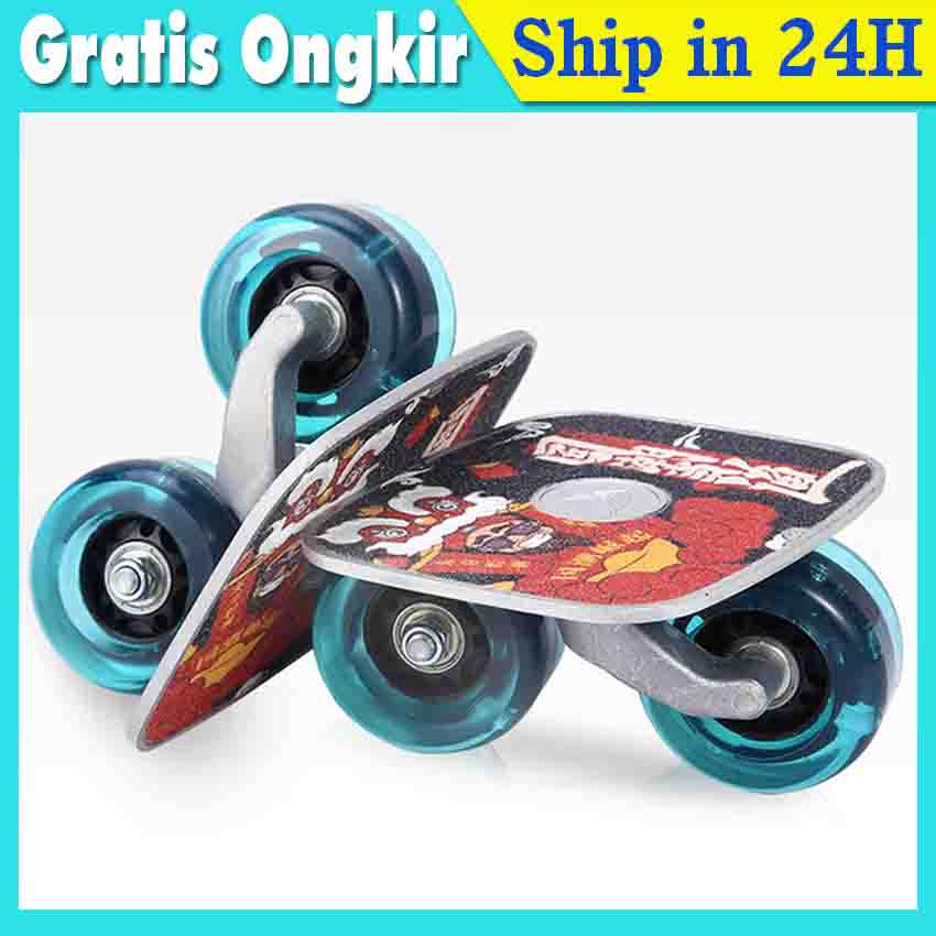 Papan Luncur Skateboard Plate Drift Two Roller dengan Lampu Kilat Anti Slip Blue Wheel