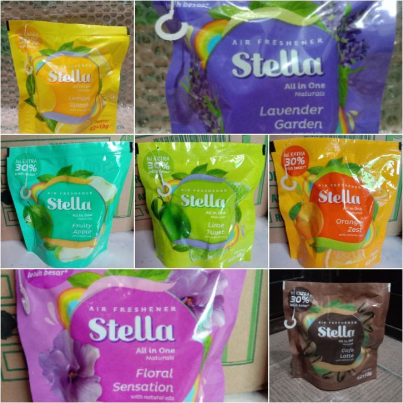 Stella All in One 42 gr + 13gr (Kemasan Baru isi 55gr - Extra isi 30%)  Pengharum Ruangan Stela gantung pewangi