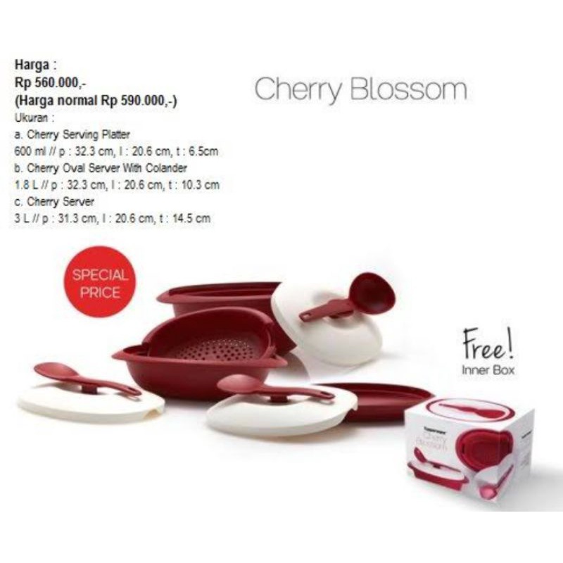 Cherry blossom set tupperware / tempat penyajian makanan / wadah saji makanan tupperware