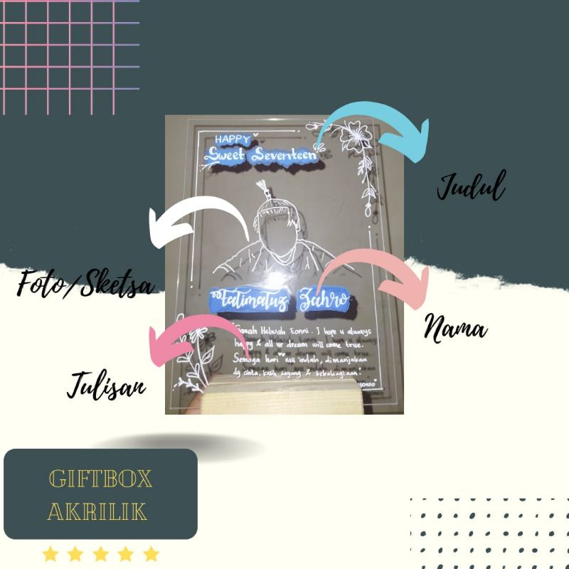 

GIFTBOX ACRYLIC LETTERING CUSTOM HADIAH ULTAH, PERNIKAHAN, GRADUATE