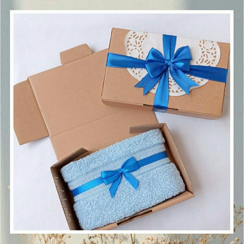 Souvenir Handuk 50x100 + Packaging Box+ Pita/ Ultah/ Hampers/ Wedding/ Gathering/ Baby Born