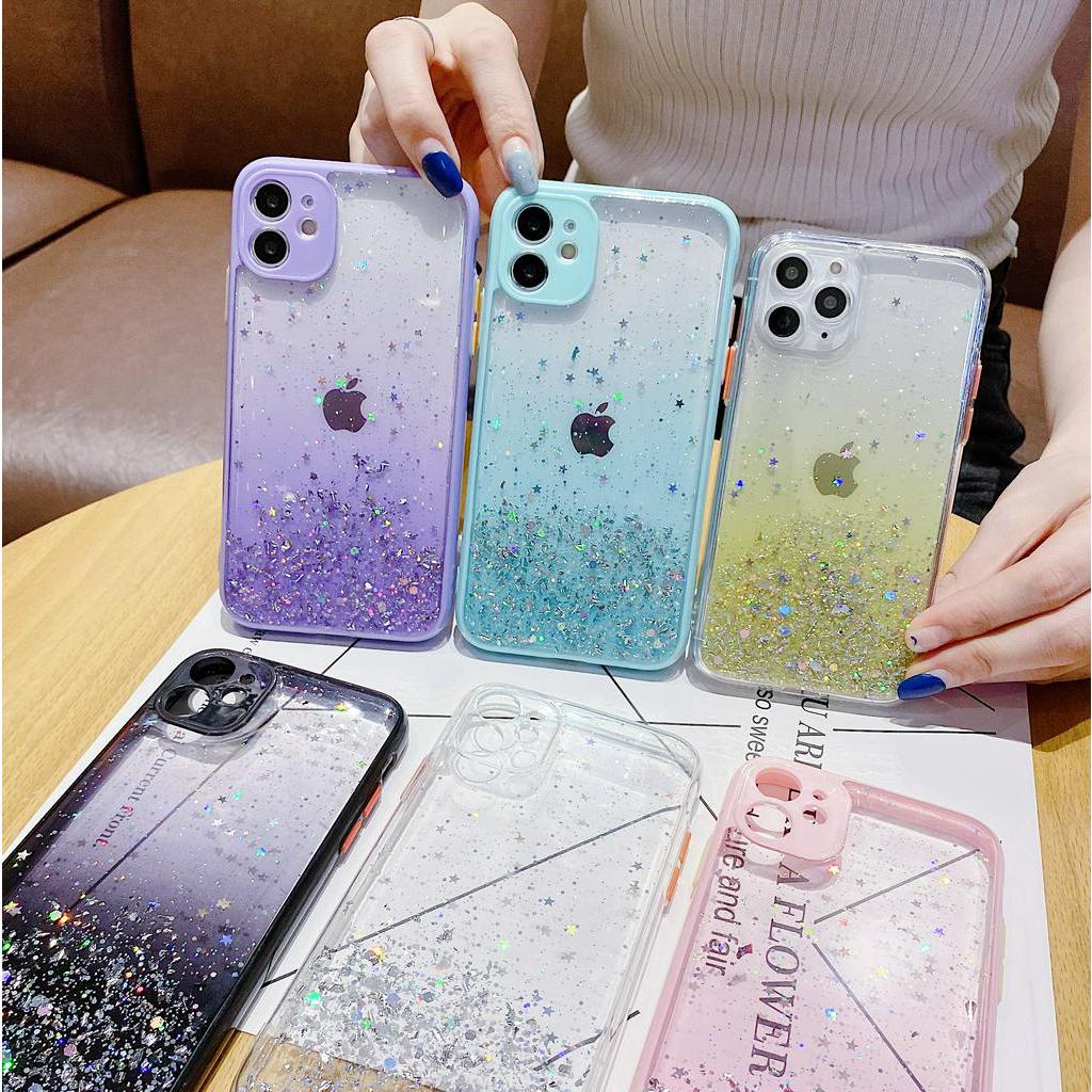 Case Transparan Foil Emas Aksen Untuk iPhone 7 8 Plus Se 2020 X Xs Max Xr 11 Pro Max