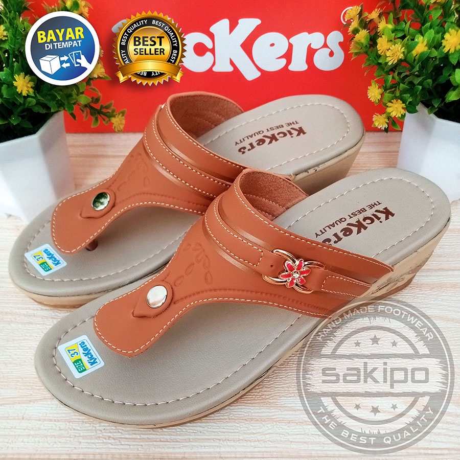 PROMO 8.8 !! SANDAL WANITA DEWASA SANDAL REMAJA WEDGES SLOP TERBARU TERMURAH NYAMAN DIPAKAI / SAKIPO-Japit Tan