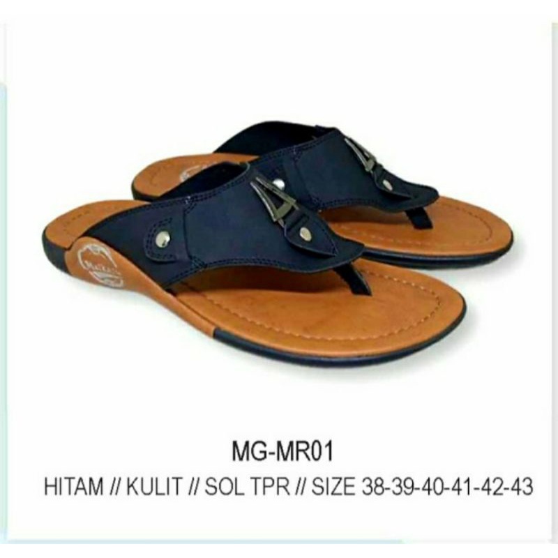 COD, Sandal KULIT Pria MLK1 Jepit Kulit Kasual Cowok Sendal Bapak Buat Kado Brown, 39