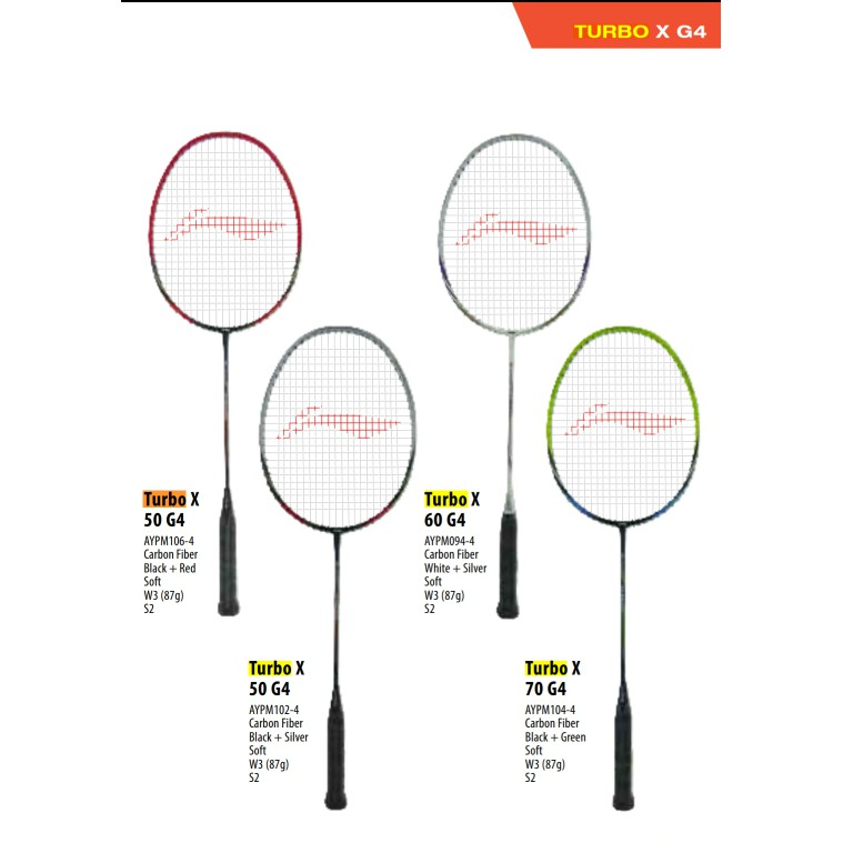 Raket Badminton Lining Turbo X 50 / X 60 / X 70 G4 (ORIGINAL)