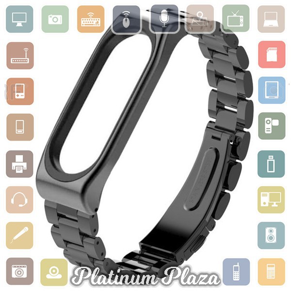 Mijobs 3 Point Strap Watchband Stainless Steel for Xiaomi Mi Band 3 - Black`XPGQFZ-