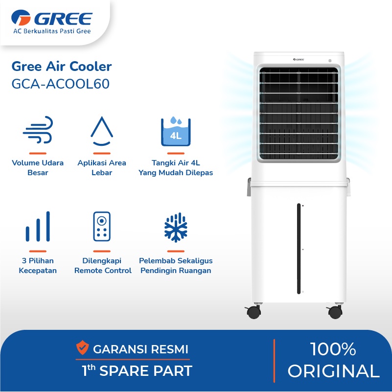 GREE Air Cooler Kapasitas 60 Liter - with Honeycomb + pra-filter - penyejuk & Humidifier - Model GCA