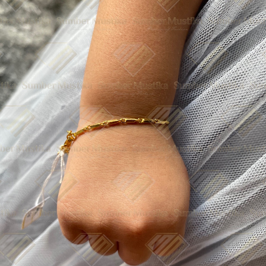 Gelang Tangan Rante Model Balok Mini Anak Emas 24 Karat