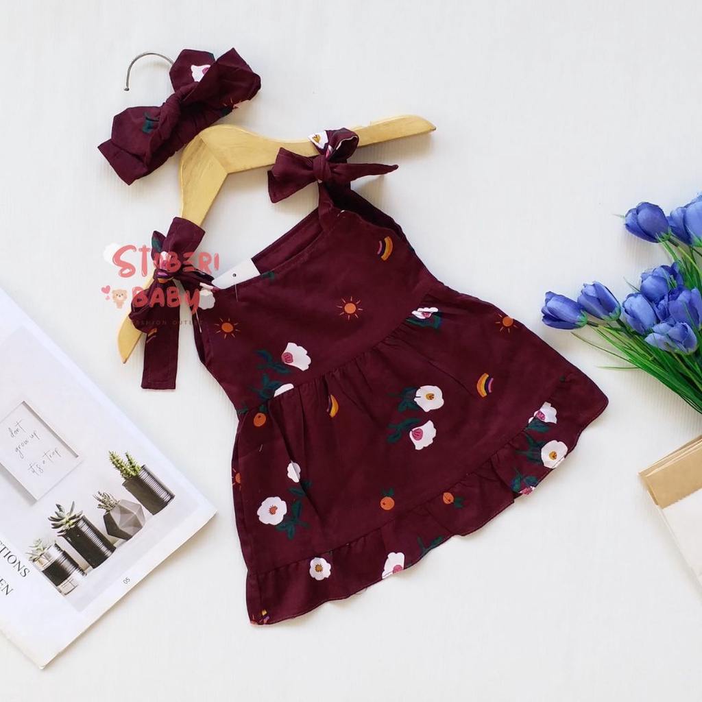 stoberi baby - BBB DRESS MAUREEN dress anak perempuan bayi motif bunga lucu free headband PART 2