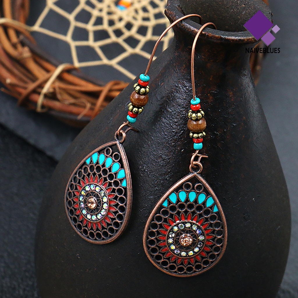 Naiveblue &gt; Anting Gantung Kait Gaya Retro Bohemian Vintage Motif Geometri + Hollow Untuk Perhiasan Wanita