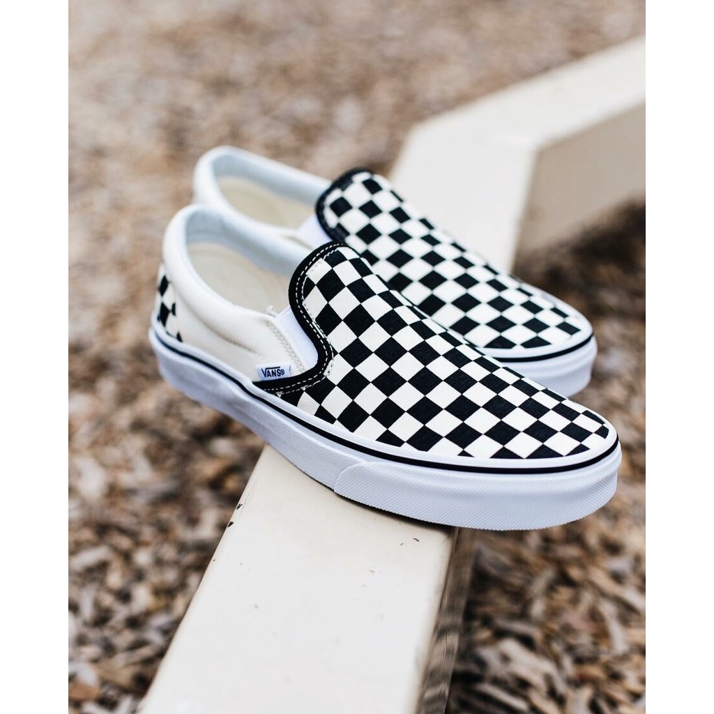 Paket 100% Import Sepatu Vans Slip On Mono Checkerboard / Vans Slip-On Checkerboard Black-White OG / Vans Slip On Catur OG Terlaris Premium Hight Quality size 21 - 43