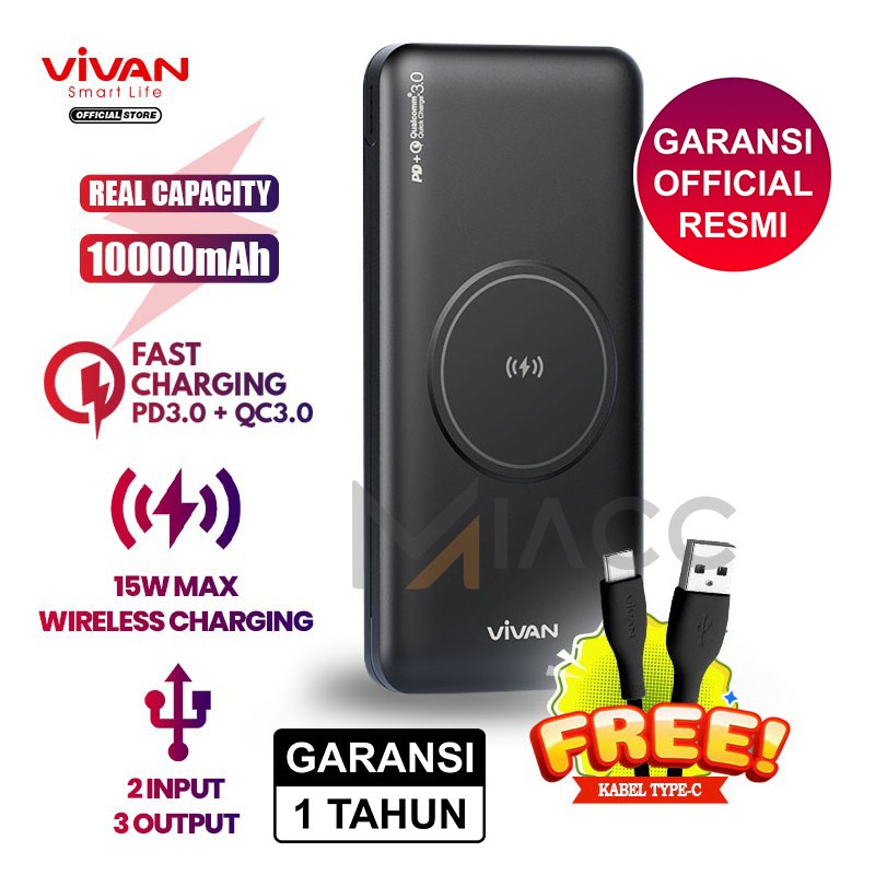 VIVAN Powerbank Wireless 10000 mAh VPB W11 Fast Charging