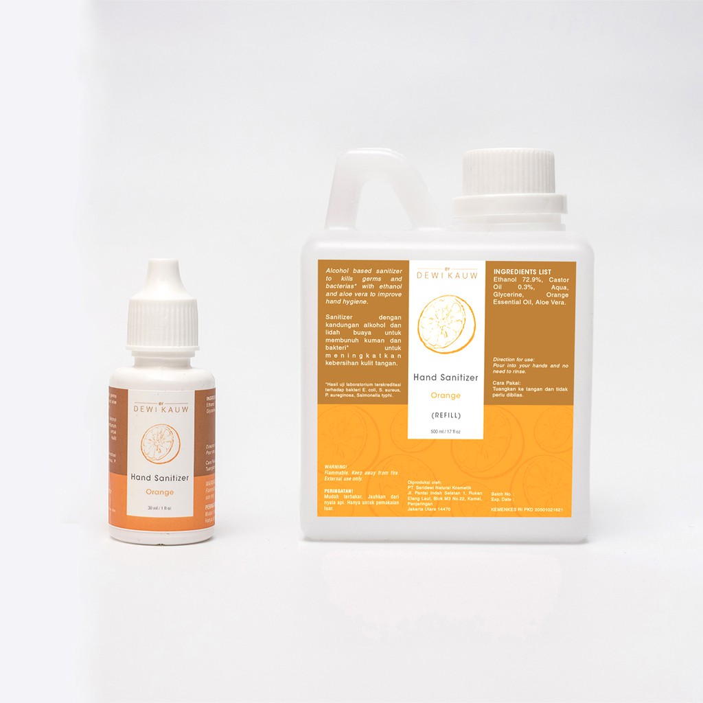 

Orange Set Hand Sanitizer by Dewi Kauw (30ml and 500ml)