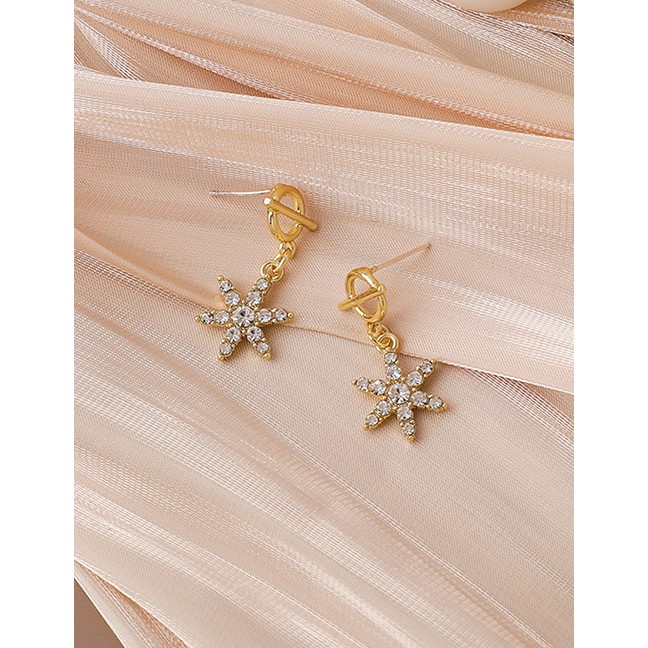 LRC Anting tusuk Fashion Gold Color Circle Geometric Diamond Snowflake P71871