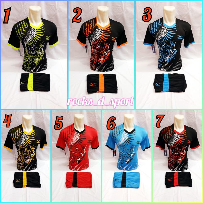Baju olahraga kaos futsal stelan volly voli mizuno & badminton sport motif sayap burung keren