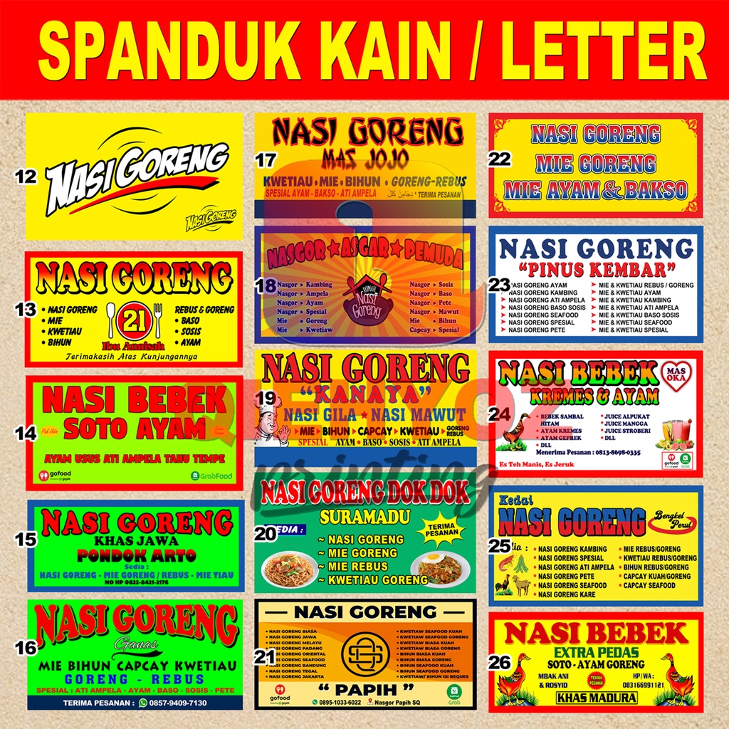 RB Spanduk Kain Pecel Lele/Spanduk Nasi Goreng/Sari Laut/Soto Lamongan/Bubur Ayam Dlll