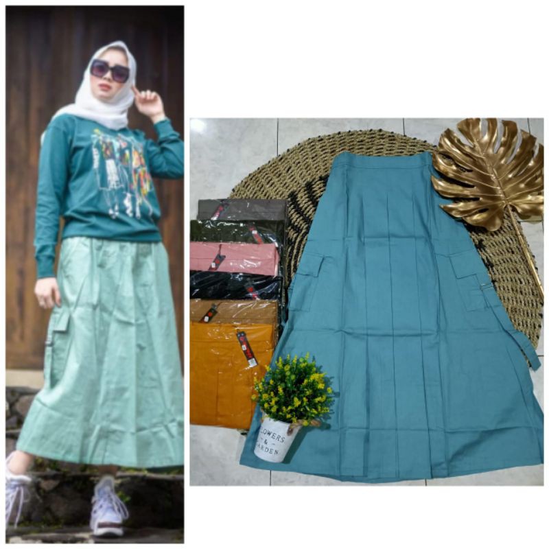 ROK KEKINIAN INARA CARGO Chinos Wanita // Rok Gamblok Cinos // Rok  Saku Gesper Cinos