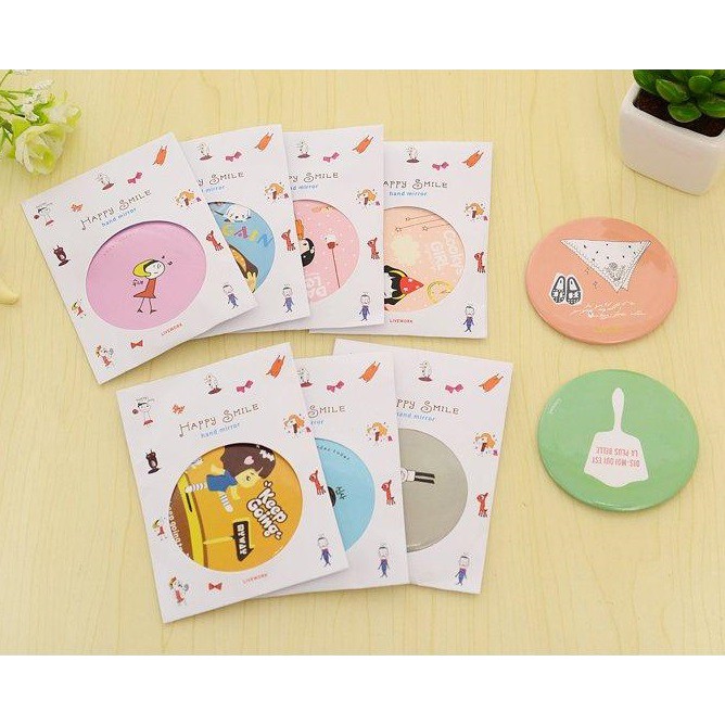 MOLAMOLA HR210 Kaca Mini Cermin Bulat Motif Karakter Cermin Make Up Travelling Souvenir-2