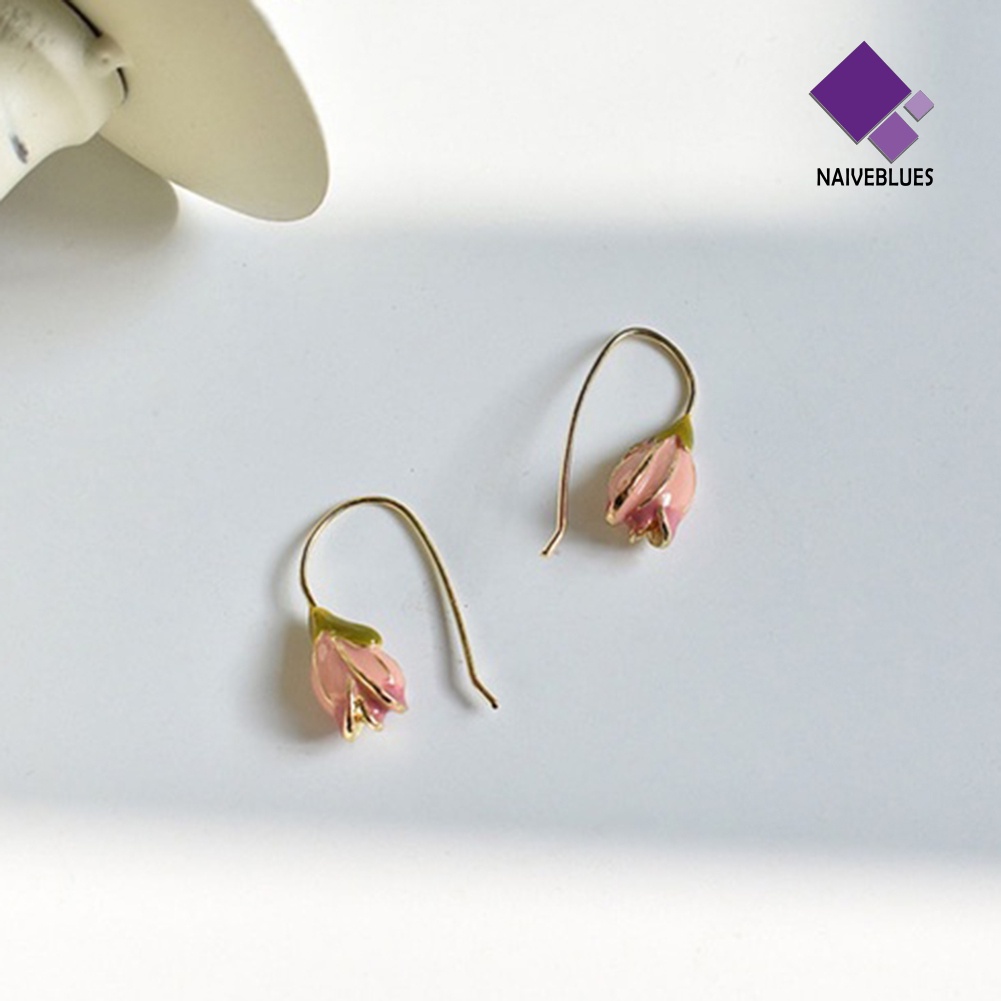 Anting Kait Gantung Desain Bunga Tulip Enamel Gaya Vintage Untuk Hadiah Valentine