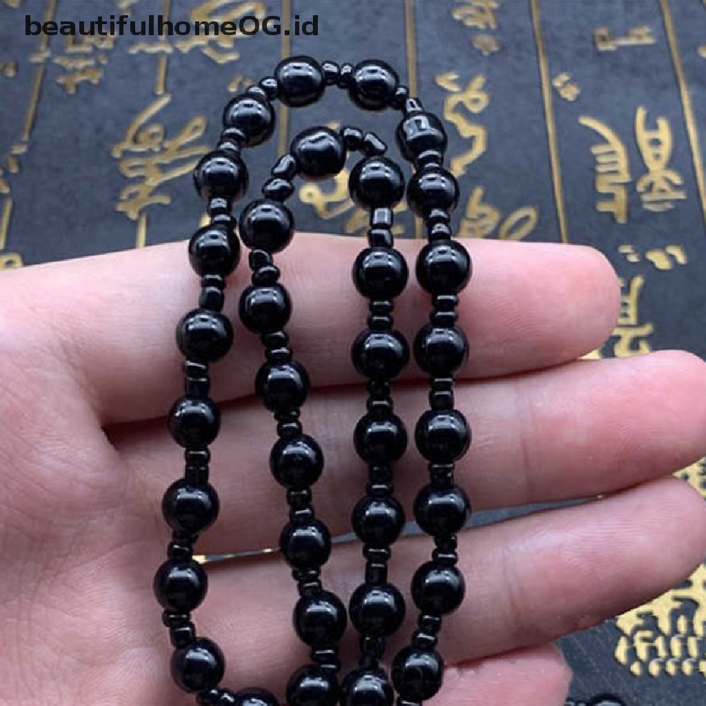 1pc Kalung Liontin Batu Obsidian Alami Ukiran Budha