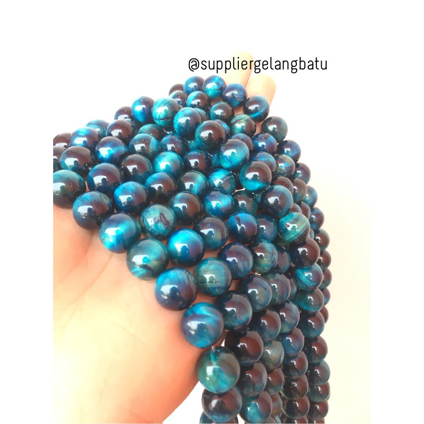 bahan natural blue zircon 12mm tiger eye biru premium LIMITED EDITION aksesoris craft bahan trending