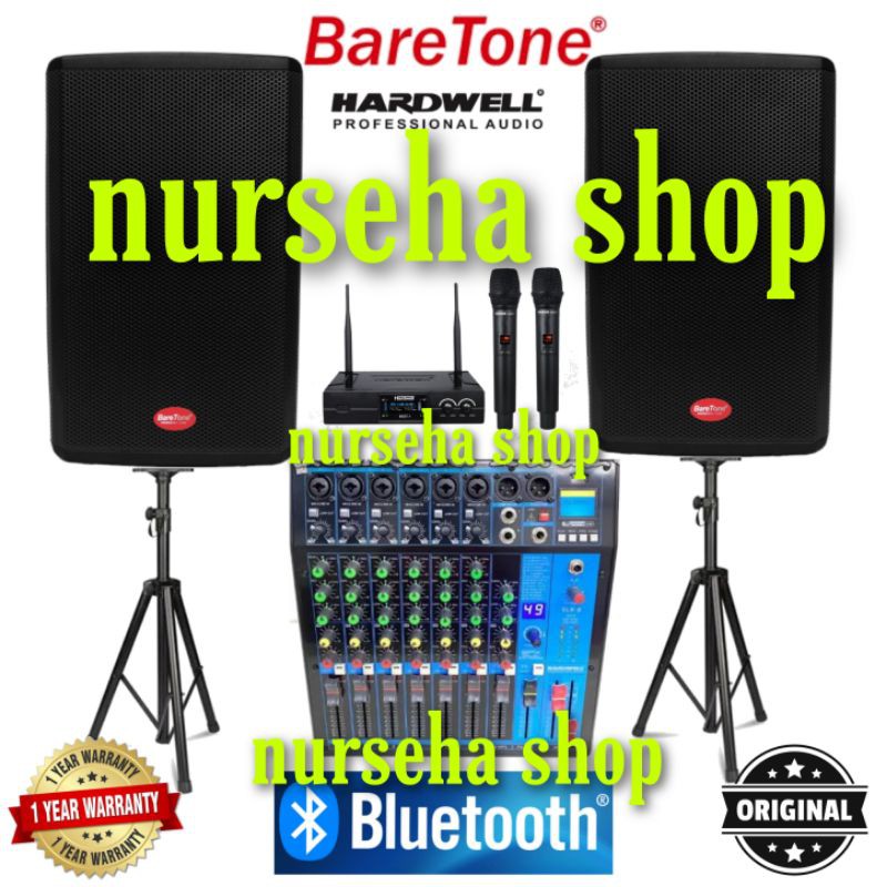 Paket Speaker Baretone 15 inch Max15RC mixer Hardwell 8 channel bluetoot original full set