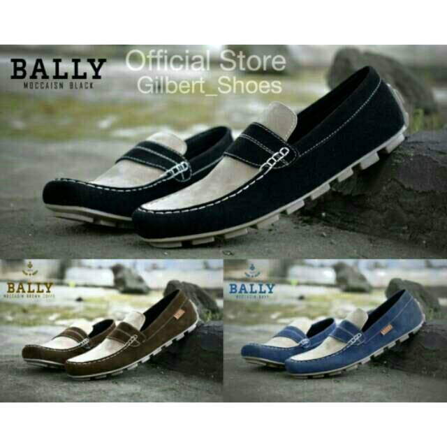 Bally slop pria kulit asli sepatu casual slip on cowok 