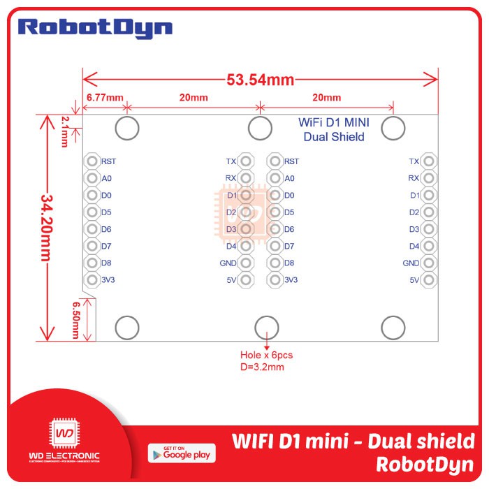 ROBOTDYN DUAL SHIELD FOR WIFI D1 MINI LIKE DUAL SHIELD WEMOS D1 MINI