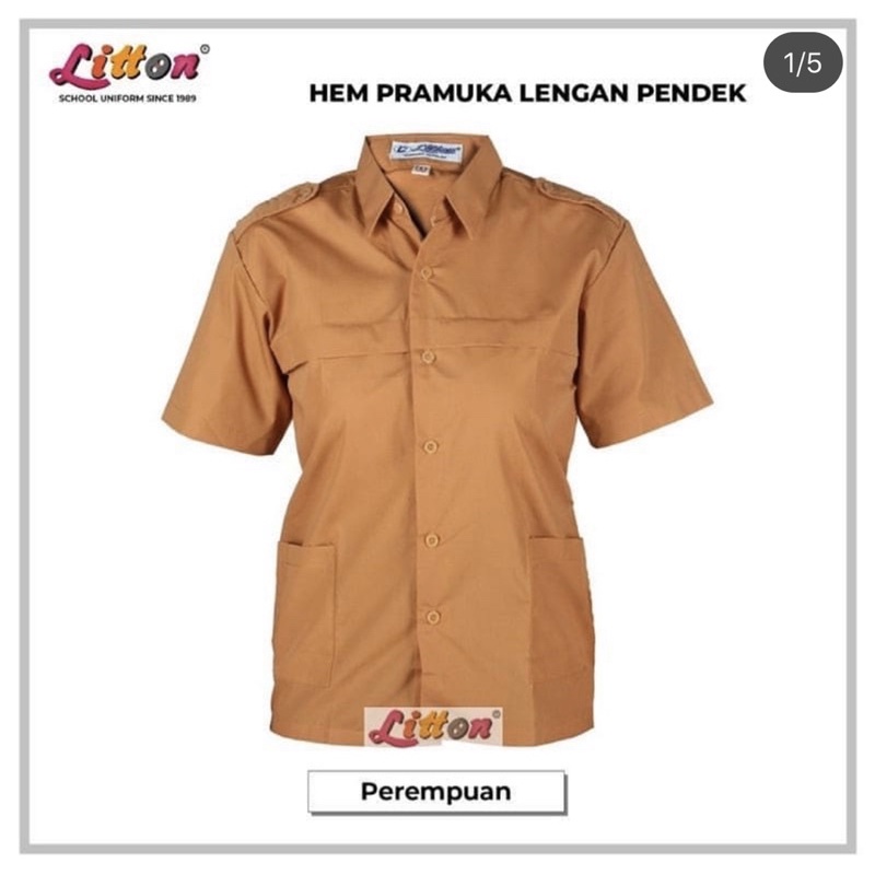 Pramuka Seragam Coklat CEWEK lengan Pendek bahan halus adem 1-3L LITTON /Hem pramuka putri perempuan