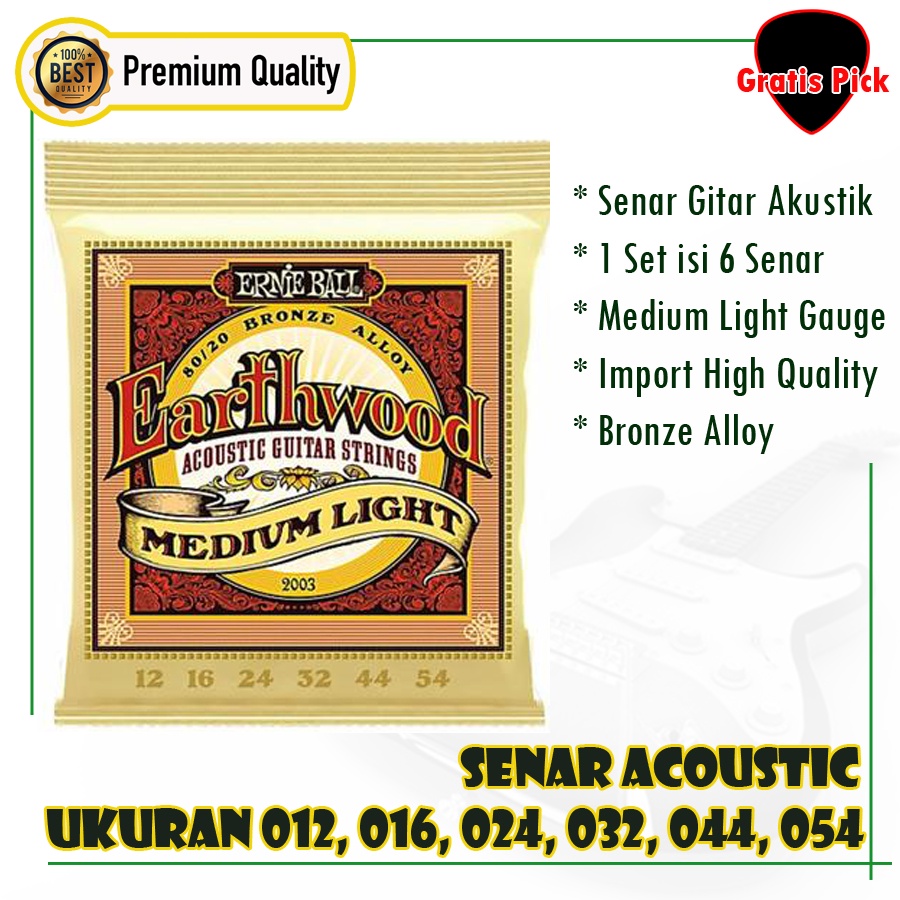 Senar Gitar ERNIEBALL Akustik 012 EARTHWOOD, Premium Gitar String ERNIE BALL