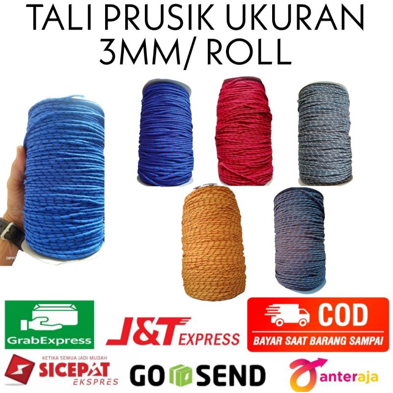 Tali Prusik ukuran 2,5mm &amp; 3mm Per Roll Tali Perusik Flysheet Tenda