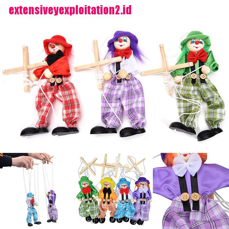 &lt; E2id &amp; &gt; 1pc Mainan Boneka Badut Marionette Kayu Model Tarik Tali Untuk Anak